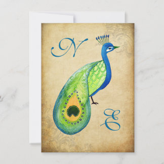 Invitation Vintage Peacock Flourish Mariage Monogramme Invita