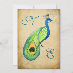 Invitation Vintage Peacock Flourish Mariage Monogramme Invita