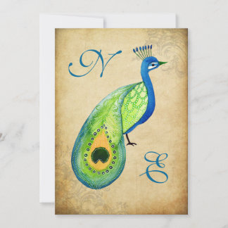 Invitation Vintage Peacock Flourish Mariage Monogramme Invita