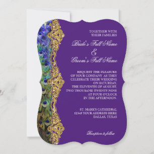 Invitation Vintage Peacock Gold Parties scintillant Vieux Hol