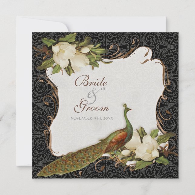Invitation Vintage Peacock & Magnolia Éperles de mariage Invi (Devant)