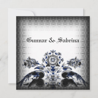 Invitation Vintage Peacocks & Floral Blue Goth Mariage