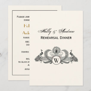 Invitation Vintage Peacocks Monogram Ivory BG
