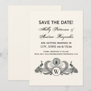 Invitation Vintage Peacocks Monogram Ivory BG