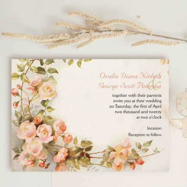 Invitation Vintage peinture romantique du mariage rose (Créateur téléchargé)