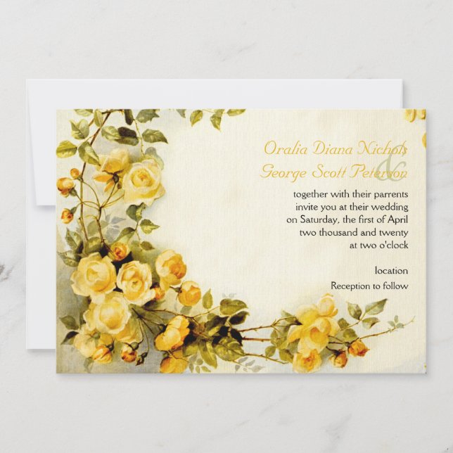 Invitation Vintage peinture romantique du mariage rose (Devant)