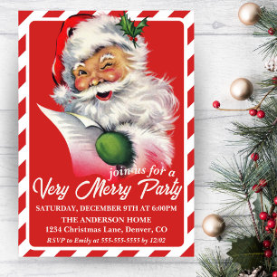 Invitation Vintage Père Noël Avec Sa Liste Fête De Noël Perso