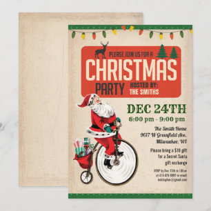 Invitation vintage Père Noël Christmas Party