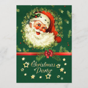 Invitation Vintage Père Noël, couronne de pin, Noël saint