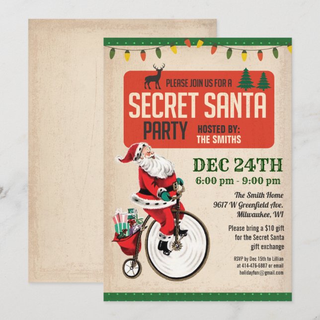 Invitation vintage Père Noël Père Noël Christmas P (Devant / Derrière)