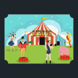 Invitation Vintage personnalisée<br><div class="desc">Allez, les gars ! Accédez à l'Invitation extraordinaire Personnalisable Vintage Circus Party. Oui, viens un, viens tous ! Ce design d'art moderne et minimaliste du milieu du siècle présente un dessin animé d'un véritable cirque à trois anneaux. Prenez tout. Sur l'herbe verte et luxuriante, on peut voir un maître de...</div>