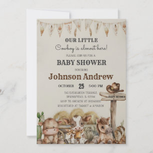 Invitation Vintage Personnel Un Petit Baby shower Cowboy