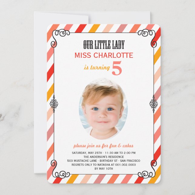 Invitation Vintage Petite Dame Anniversaire Fête Photo Invita (Devant)