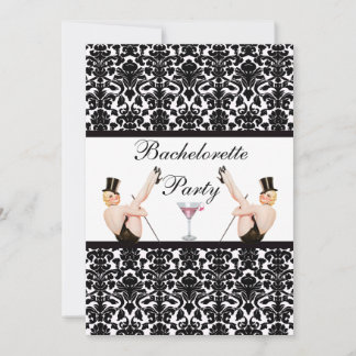 Invitation Vintage Pin Up Show Girls Damask Bachelorette