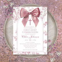 Vintage Pink Bow Floral Girl First Holy Communion