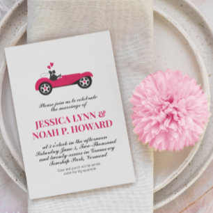 Invitation vintage Pink Classic Car Cottagecore