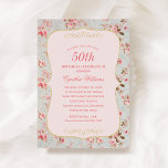 Invitation Vintage Pink Floral Garden Party 50e anniversaire<br><div class="desc">Les invitations élégantes et chic à la fête d'anniversaire sont décorées de couleurs pastel douces - rose pâle, bleu vintage, vert et or - et d'un beau motif de roses floraux. Idéal pour une fête de jardin. Alors que le modèle est fixé pour un 50ème anniversaire, il peut être modifié...</div>