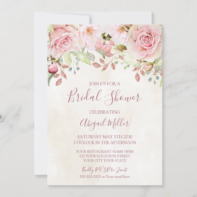 Invitation Vintage Pink Floral Spring Bridal Shower (Devant)