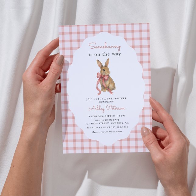 Invitation Vintage Pink Gingham Bunny Girl Baby Shower (Créateur téléchargé)