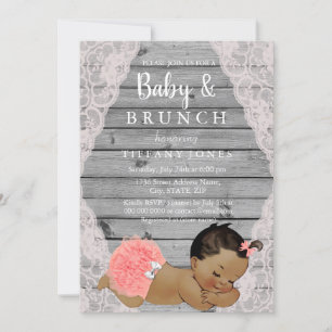 Invitation Vintage Pink Lace Rustique Ethnic Baby Brunch Invi