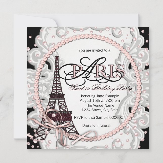 Invitation Vintage Pink Paris Sweet 16 Anniversaire (Devant)