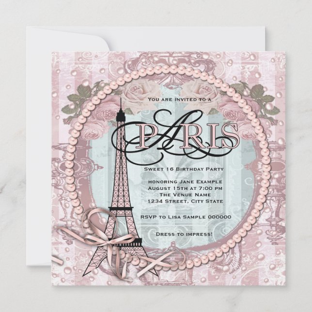 Invitation Vintage Pink Paris Sweet 16 Anniversaire (Devant)