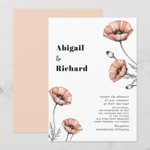 Invitation Vintage Pink poppies fleur sauvage mariage floral