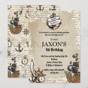 Invitation Vintage Pirate Anniversaire de fête Ahoy Matey Anc