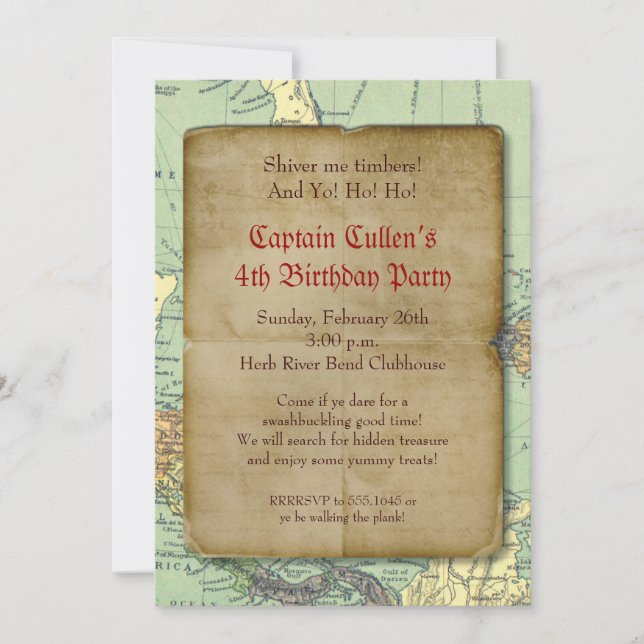 Invitation Vintage Pirate Map (Devant)