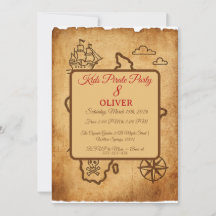Vintage Pirate Map Invitation, Minimalist 8th Birt