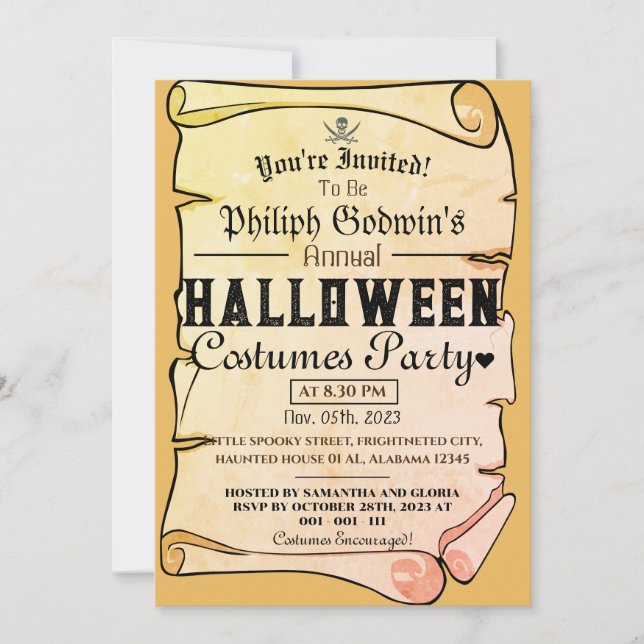 Invitation Vintage Pirates rustiques Halloween Costume Party (Devant)