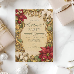 Invitation Vintage Poinsettia Or Scroll Noël