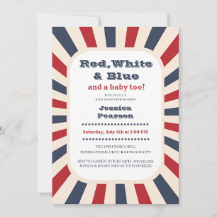 Invitation vintage pour baby shower rouge blanc et