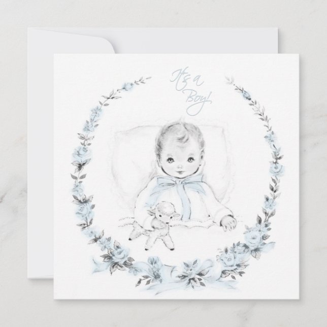 Invitation vintage pour bébé garçon Baby Blue (Devant)