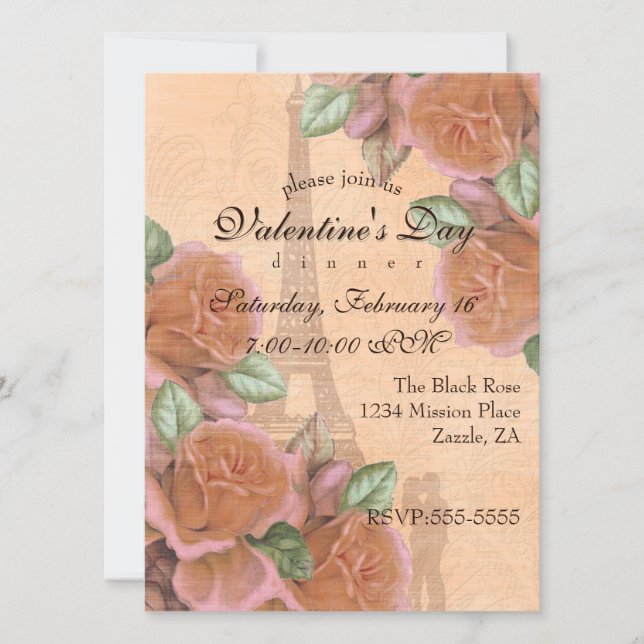 Invitation vintage pour la Saint-Valentin Rêves Pa (Devant)