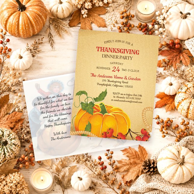 Invitation vintage pour Thanksgiving avec citrouil (Créateur téléchargé)
