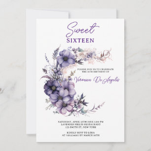 Invitation Vintage pourpre fleuri demi-cercle couronne couron