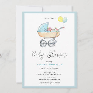 Invitation Vintage poussette bébé Baby shower garçon Invitati