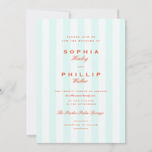 Invitation Vintage Preppy Stripes Turquoise Orange Mariage