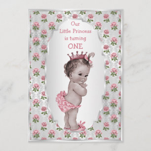 Invitation Vintage Princesse Rose Roses Argent Bébé Anniversa