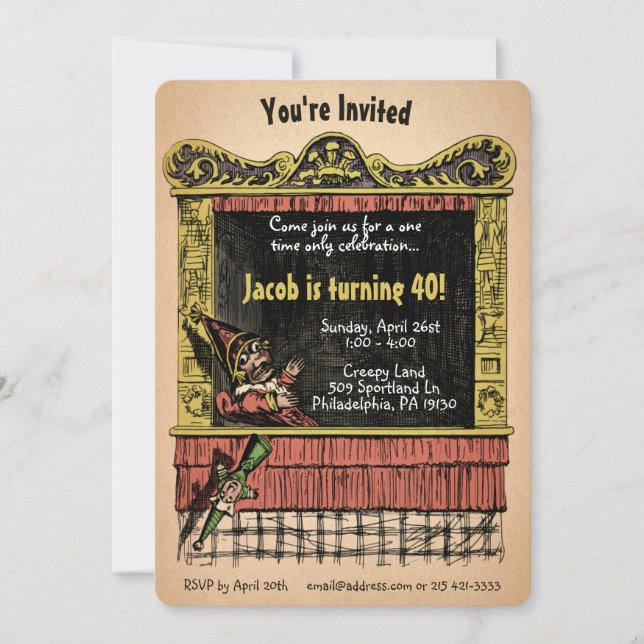 Invitation Vintage Punch et Judy Style personnalisable (Devant)