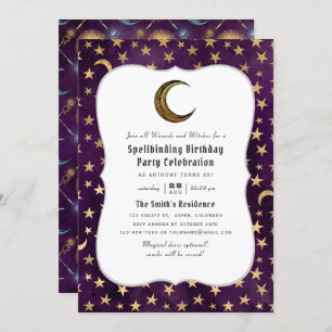 Invitation Vintage Purple and Gold Wizard thème Anniversaire