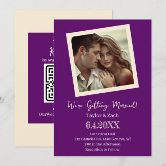 Invitation Vintage Purple & Cream Retro Photo Wedding