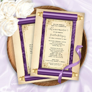 Invitation Vintage Purple Gold Scroll Elegant Quinceañera