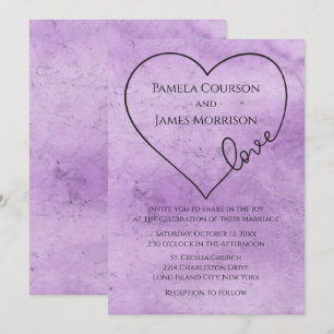 Invitation Vintage Purple Mariage Coeur Aquarelle Grunge