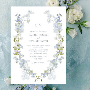 Invitation Vintage QR Code Dusty Blue Garden Monogram Mariage