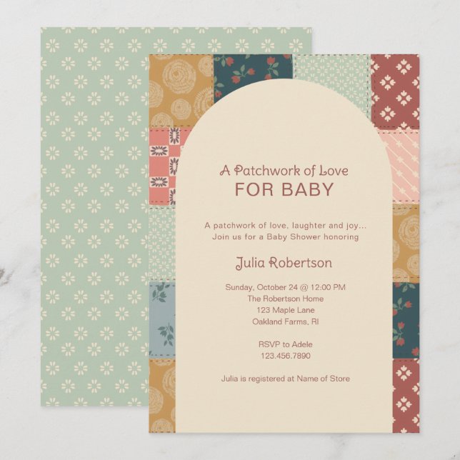 Invitation Vintage Quilt Baby Shower (Devant / Derrière)