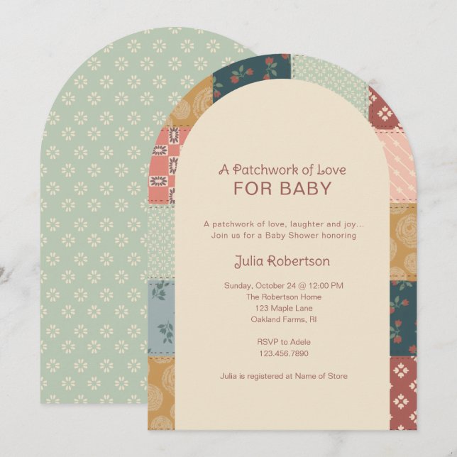 Invitation Vintage Quilt Baby Shower (Devant / Derrière)
