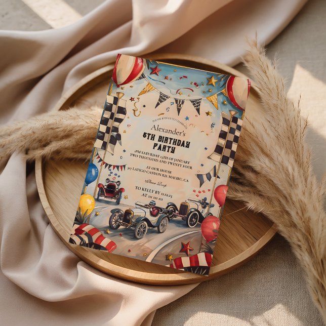 Invitation Vintage Racing Boys Birthday Party (Créateur téléchargé)