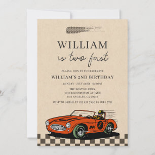 Invitation Vintage Racing Car Two Fast Boy 2e anniversaire